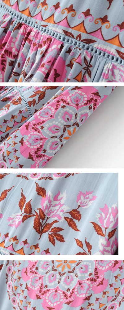 R.Vivimos Women's 3/4 Sleeve Floral Print Ruffle Boho Button Up Shirt Cotton Tops Blouses