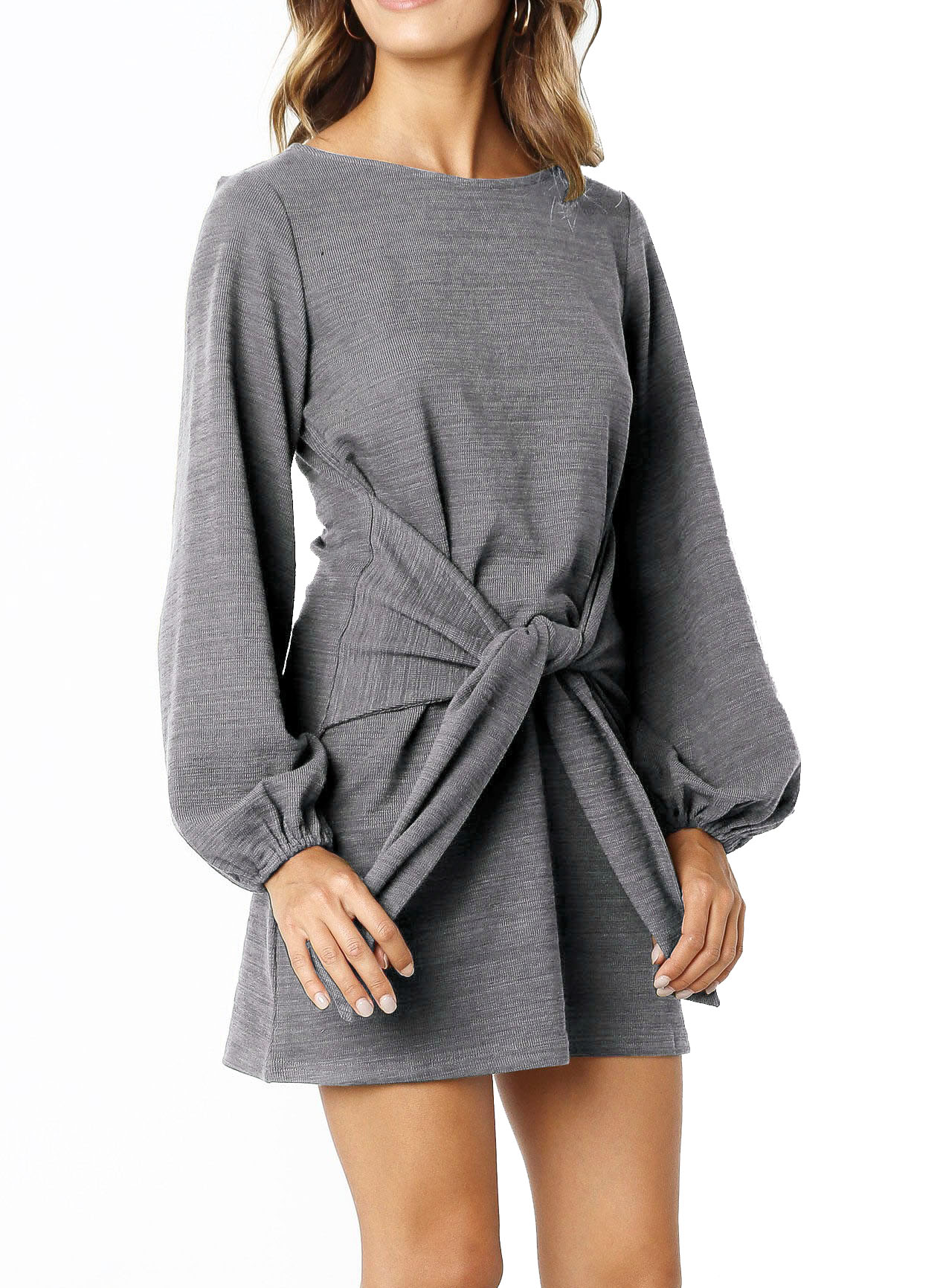 R.Vivimos Women’s Long Sleeve Mini Dress Tie Waist Knit Pullover Sweater Pencil Dress