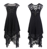 R.Vivimos Womens Sleeveless Backless Asymmetrical Layered Lace Long Dress with Slip Two Pieces