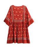 R.Vivimos Women's Summer Cotton Half Sleeve Casual Loose Bohemian Floral Tunic Dresses