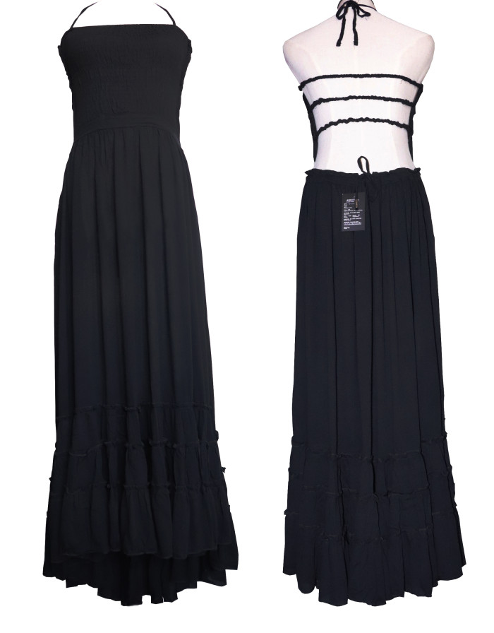 R.Vivimos Women Summer Cotton Sexy Blackless Long Dresses