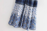 R.Vivimos Women Summer Cotton V Neck Buttons Floral Print Drawstring Bohemian Maxi Dresses