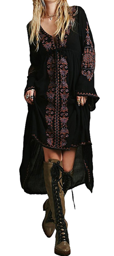 R.Vivimos Womens Cotton Embroidered High Low Long Dresses