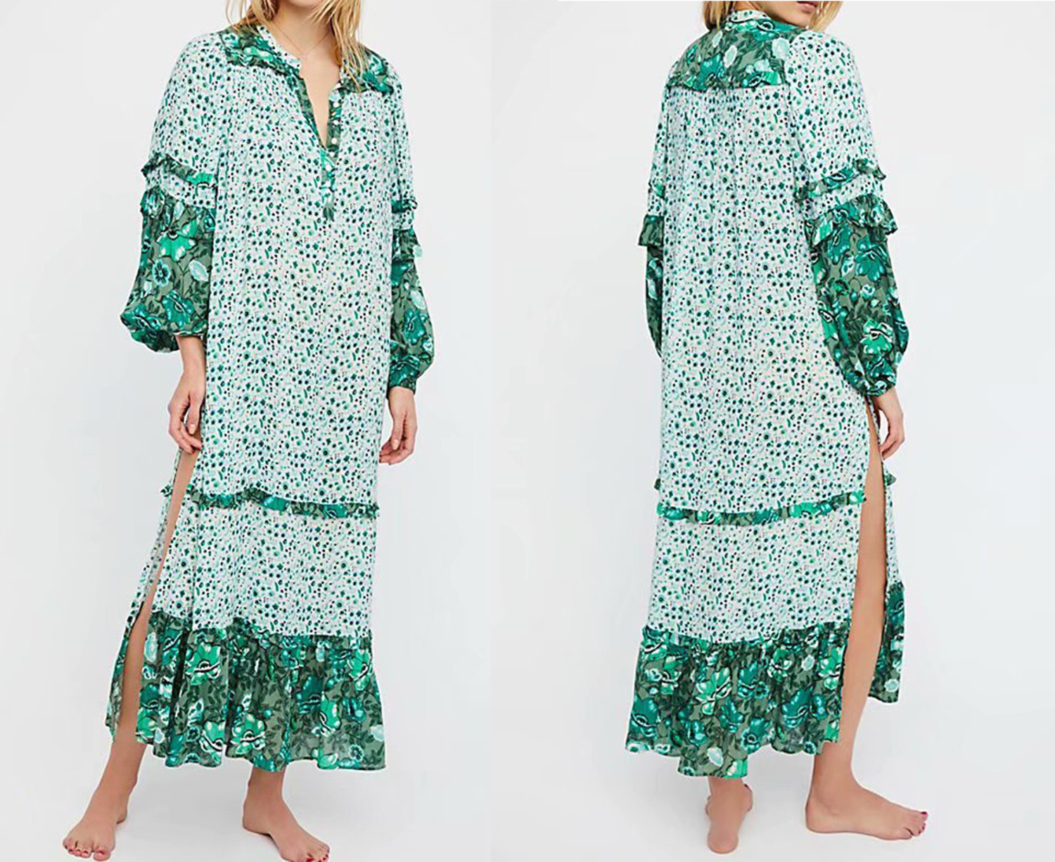 Plus Size Women Floral Print Bohemian Maxi Dress V-Neck Half Sleeves A-Line Dress High Wasit Bohemian Holiday Dress