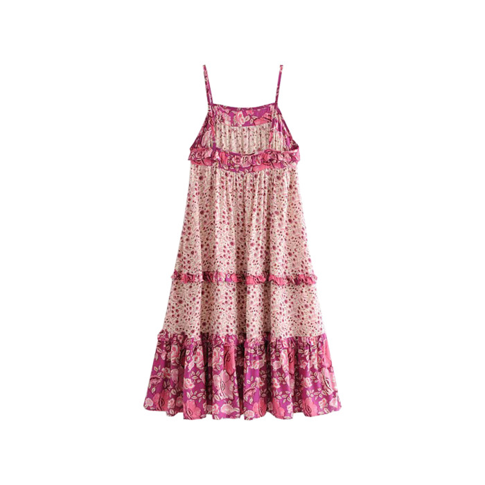 R.Vivimos Women's Summer Spaghetti Straps Print Casual Long Dresses