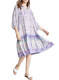R.Vivimos Women Spring 3/4 Sleeve Cotton Floral Print Button Up Boho Casual Midi Dresses