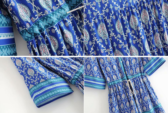 R.Vivimos Women's Summer Cotton Printed Half Sleeve V Neck Flowy Midi Dress