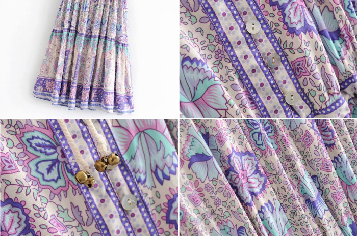 R.Vivimos Women Summer Short Sleeve Cotton Floral Print Button Up Waist Tie Short Dress