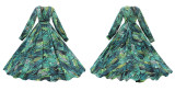R.Vivimos Women's Chiffon Print V Neck Long Sleeve Tie Waist Casual Boho Maxi Dresses