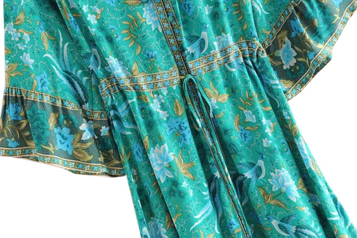 R.Vivimos Women's Summer Cotton Vintage Floral Half Sleeve Flowy Midi Dress