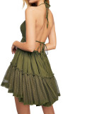 R.Vivimos Womens Summer Halter Deep V Neck Sexy Patchwork Mini Short Dresses