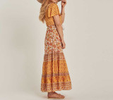 R.Vivimos Women's Short Sleeve Floral Print Summer Dress Casual Boho Midi A Line Dress