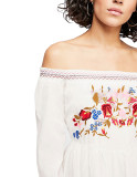 R.Vivimos Women's Long Sleeve Cotton Off Shoulder Floral Embroidery Casual Swing Short Dresses