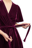 R.Vivimos Womens Velvet Pleated Wrap Tie Waist Elegant Flowy Party Plus Size Midi Dresses