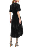 R.Vivimos Womens Velvet Pleated Wrap Tie Waist Elegant Flowy Party Plus Size Midi Dresses