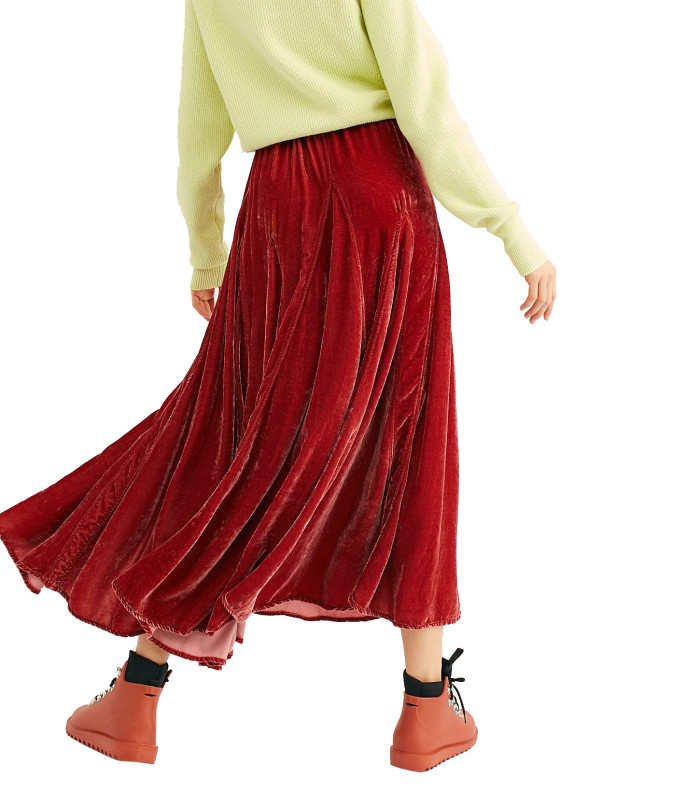 R.Vivimos Women's Winter Warm Velvet High Waist Elegant Flowy A-Line Midi Skirt