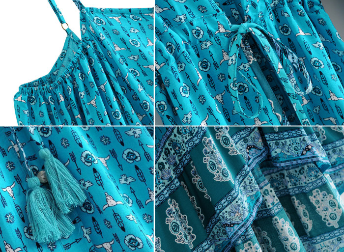 R.Vivimos Women's Long Sleeve Spaghetti Strap Floral Print High Low Hem Midi Dresses
