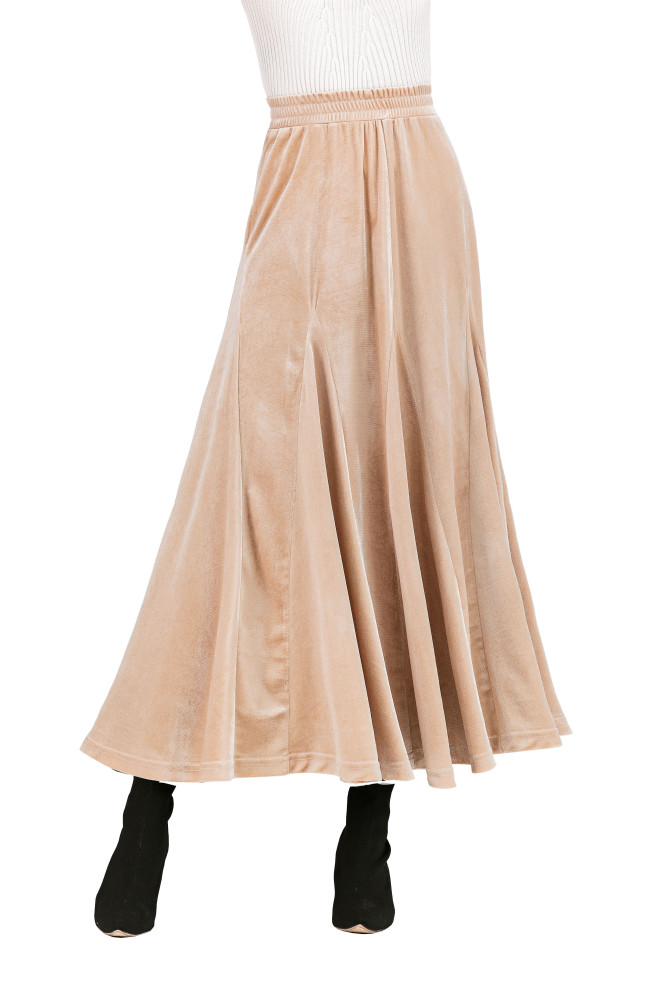 R.Vivimos Women's Winter Warm Velvet High Waist Elegant Flowy A-Line Midi Skirt