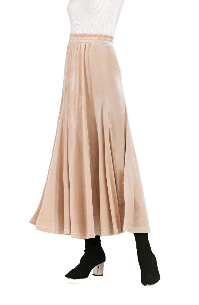 R.Vivimos Women's Winter Warm Velvet High Waist Elegant Flowy A-Line Midi Skirt