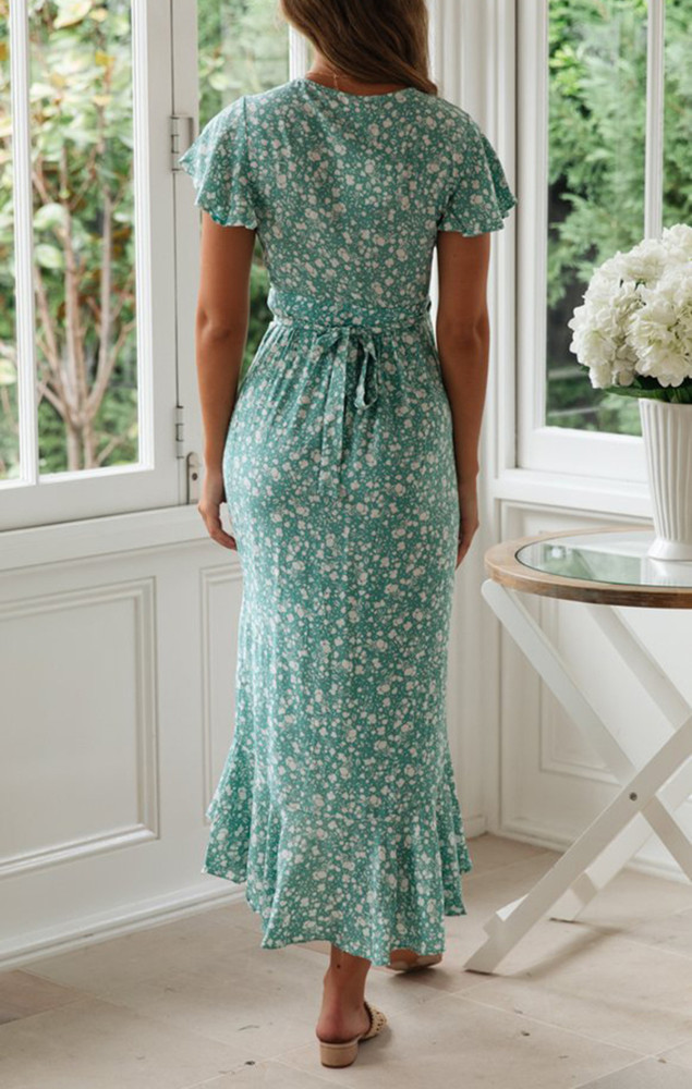 R.Vivimos Women's Summer Cotton Short Sleeve Irregular Dots Ruffles Wrap Flowy Midi Dress