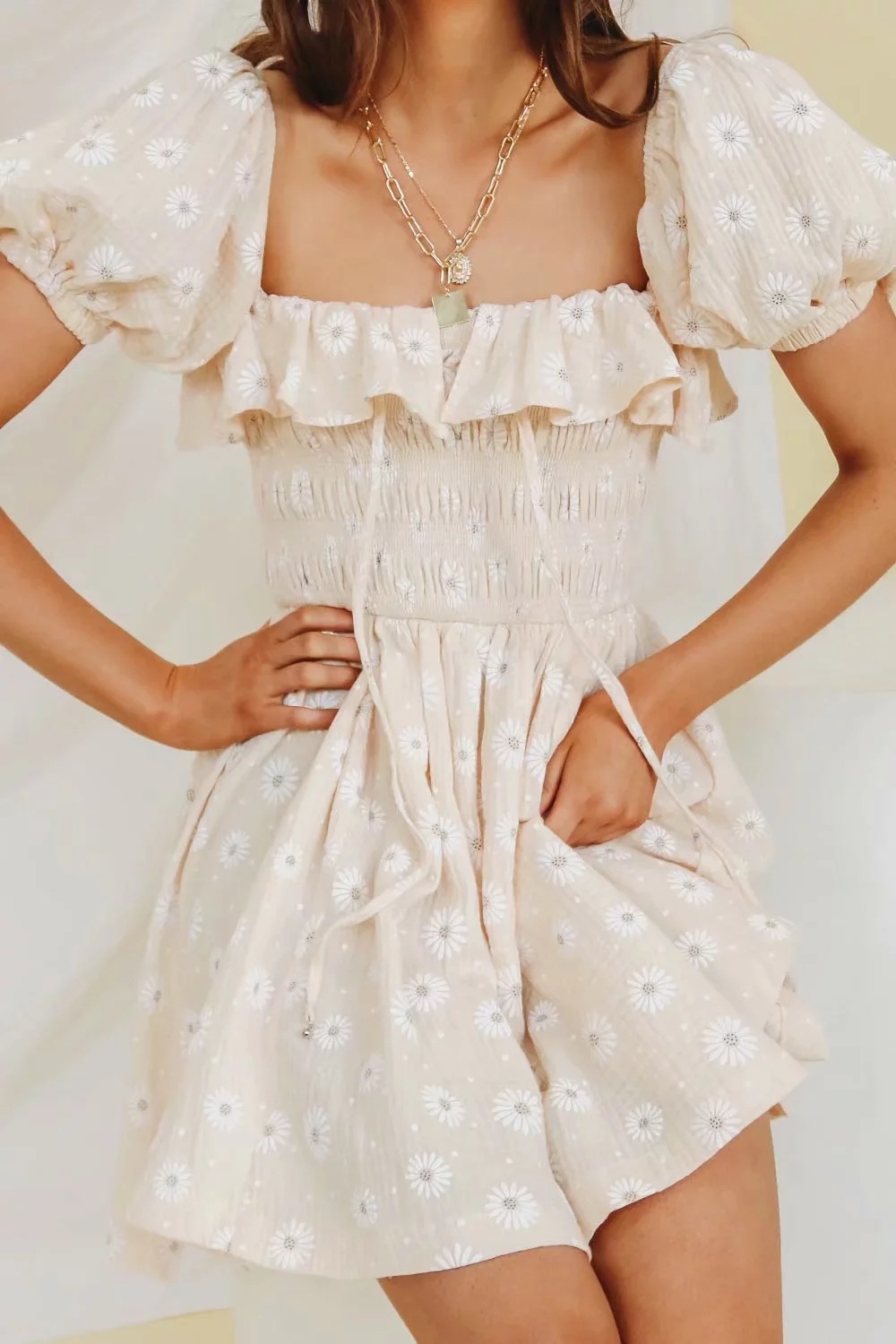 R.Vivimos Women's Summer Linen Short Sleeve Ruffled Floral Print Swing Dress2