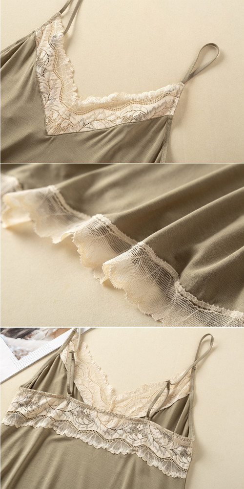 R.Vivimos Women's Sleep Chemise Lace V Neck Spaghetti Strap Full Slip Sleepwear