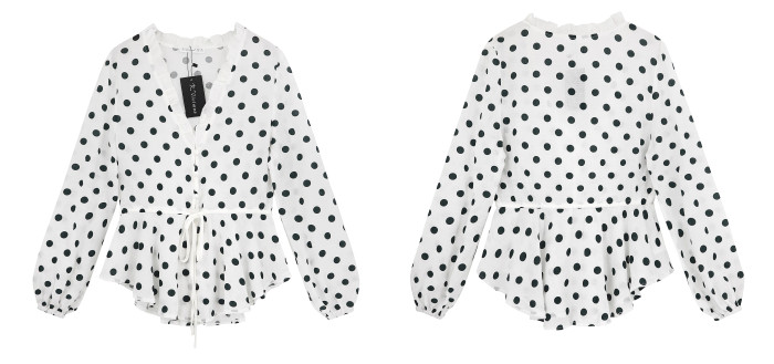 R.Vivimos Women's Long Sleeve Chiffon Polka Dot Button UP Shirt Ruffles Blouse Tops