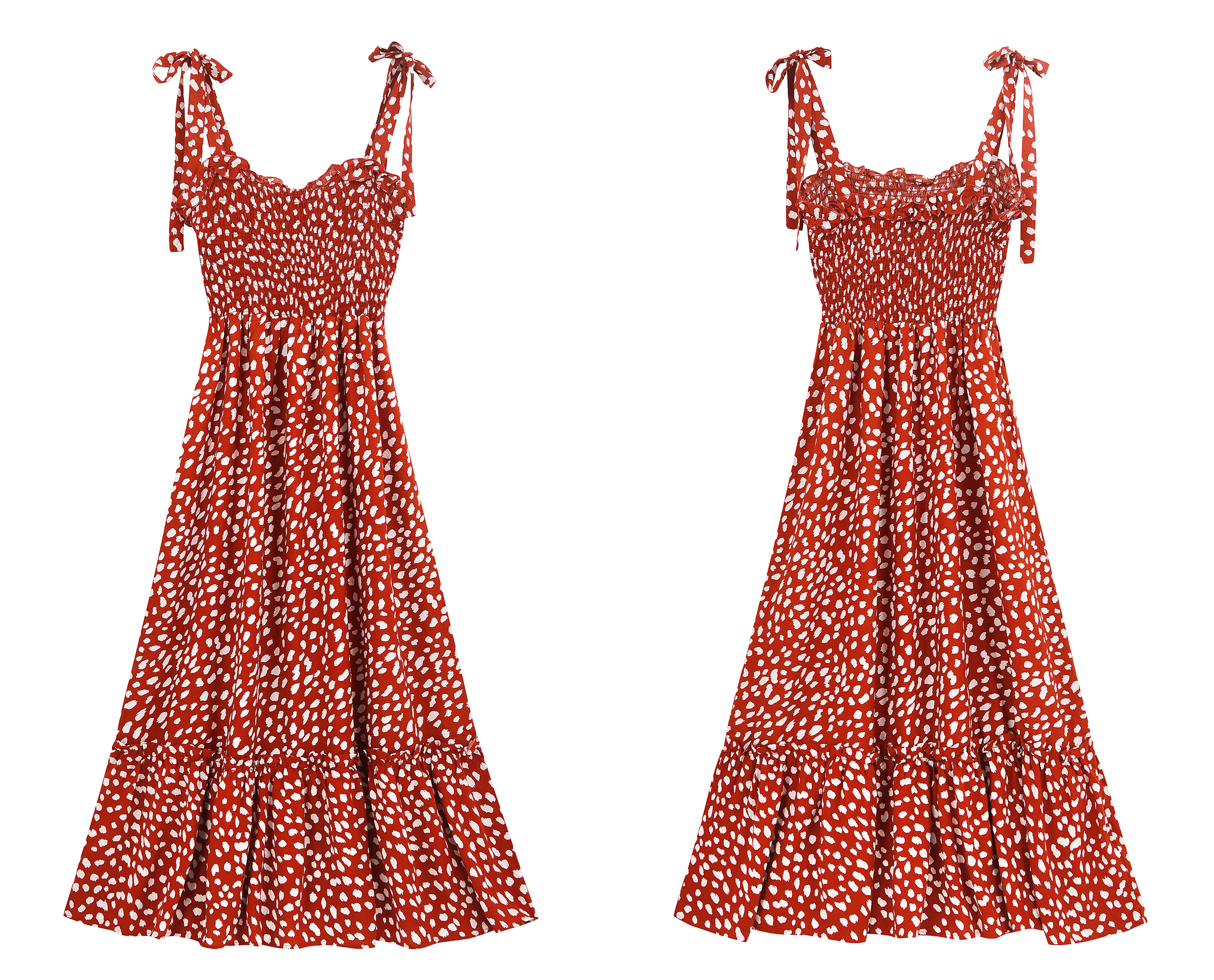 R.Vivimos Women's Summer Straps Cotton Irregular Polka Dot Ruffles Midi Dress 8