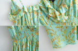 R.Vivimos Women Summer Spaghetti Straps Cotton Floral Print Backless Ruffles V Neck Beach flowy Midi Dress