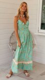 R.Vivimos Women Summer Spaghetti Straps Cotton Floral Print Backless Ruffles V Neck Beach flowy Midi Dress