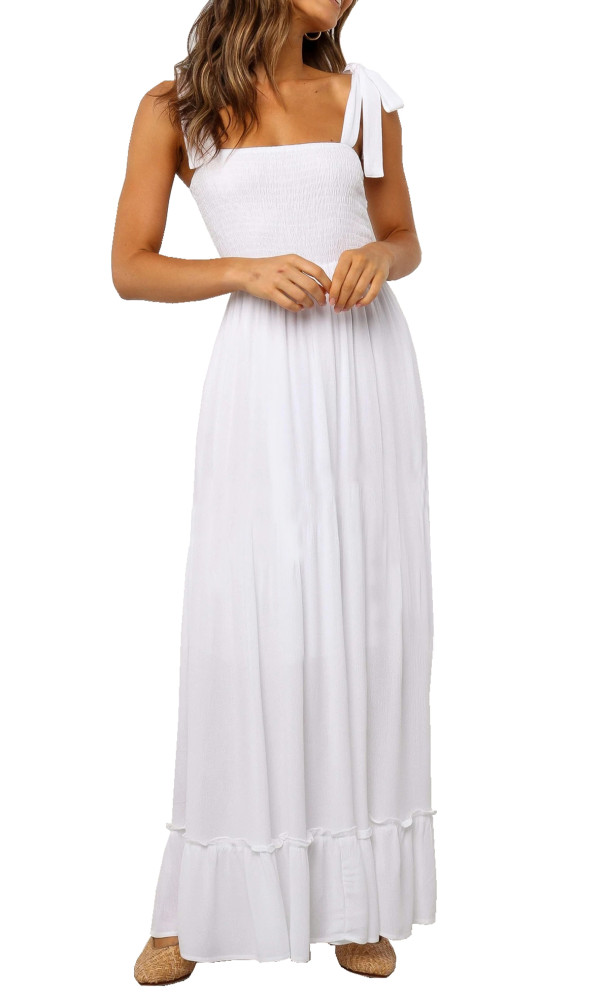 R.Vivimos Women's Summer Straps Cotton Irregular Polka Dot Ruffles Midi Dress