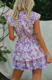 R.Vivimos Women Summer Cotton V-Neck Buttons Ruffled Layered Hem A Line Mini Dress