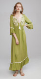R.Vivimos Womens Casual Dresses V Neck Floral Embroidered Bell Sleeve Beach Style Long Maxi Dress