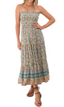 R.Vivimos Womens Summer Cotton Floral Print Strapless Boho Beach Casual Midi Tube Dresses