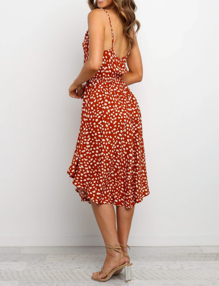 R.Vivimos Women's Summer Spaghetti Straps Irregular Polka Dot Cowl Neck Knee Length Dresses