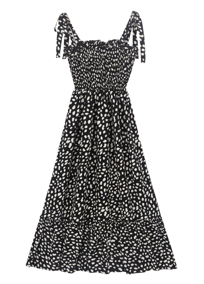 R.Vivimos Women's Summer Straps Cotton Irregular Polka Dot Ruffles Midi Dress
