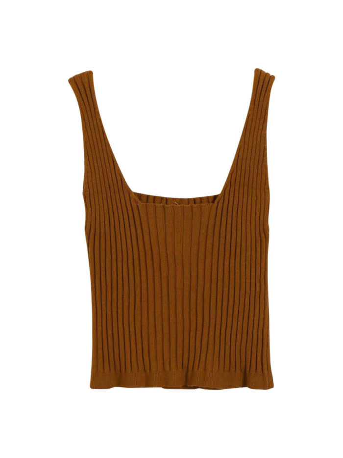 R.Vivimos Women's Summer Sleeveless Casual Buttons Cute Ribbed Knit Tank Vest Cami Crop Top