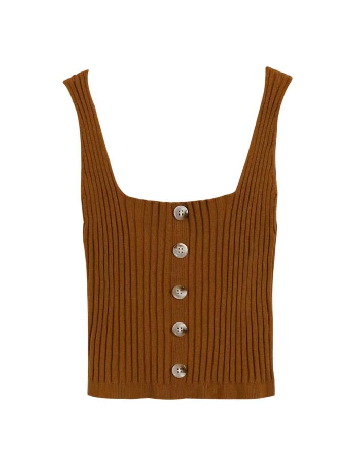 R.Vivimos Women's Summer Sleeveless Casual Buttons Cute Ribbed Knit Tank Vest Cami Crop Top