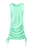 R.Vivimos Women's Summer Tank Casual Ruched Drawstrings Stretchy Bodycon T Shirt Mini Dresses