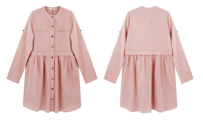 R.Vivimos Women's Cotton 3/4 Sleeves Button Down Shirt Mini Dress with Pockets