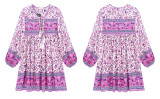 R.Vivimos Womens Long Sleeve Floral Casual Print Cotton Mini Tunic Dress