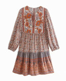 R.Vivimos Women's Cotton Long Sleeve Floral Print Ruffled Hem Casual Boho Flowy Tunic Dress