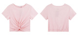 R.Vivimos Women's Cotton Basic Short Sleeve Round Neck Twist Knot Crop Top T-Shirt