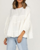 R.Vivimos Women's Fall Cotton Long Sleeves Casual Ruffle Babydoll Tunic Blouse Tops for Women