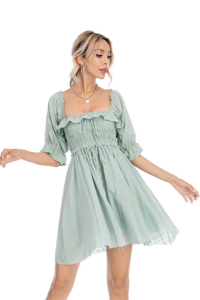 R.Vivimos Women's Summer Cotton Half Sleeves Backless Ruffled Mini A-Line Dress