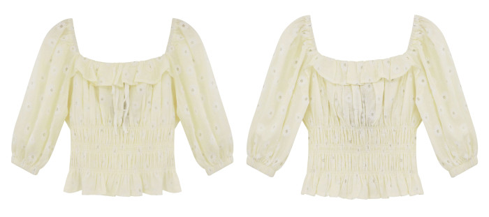 R.Vivimos Women's Summer Half Sleeve Ruffled Floral Print Cute Cotton Crop Blouses Tops