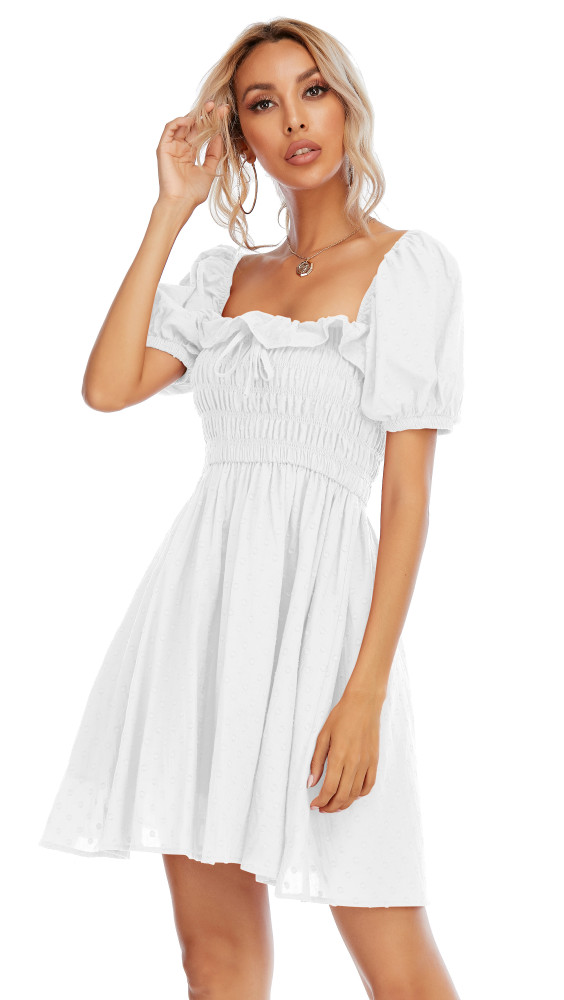 R.Vivimos Women's Summer Linen Short Sleeve Ruffled Floral Print Swing Dress