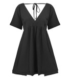 R.Vivimos Women's Summer Short Sleeve V Neck Linen Casual Swing Tunic Mini Dress with Pockets