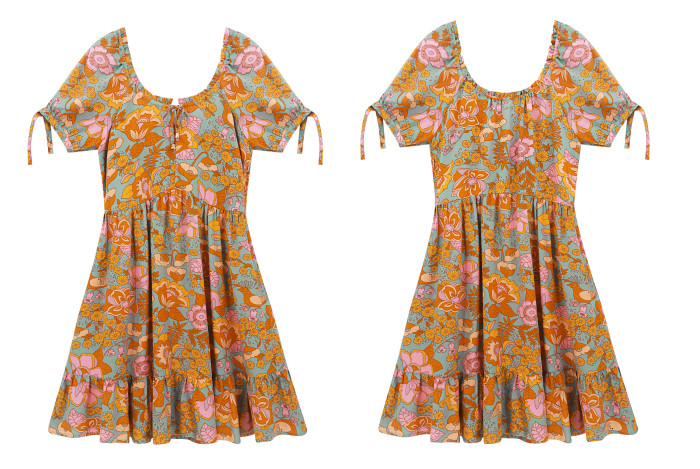 R.Vivimos Women's Summer Cotton Short Sleeves V Neck Floral Ruffled Casual Boho Mini Dress