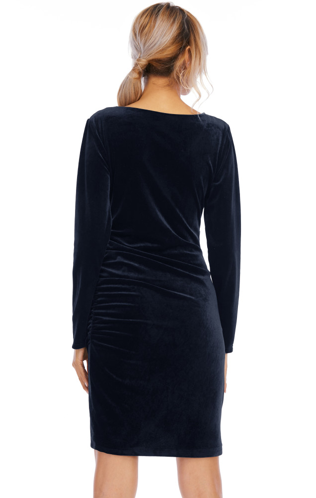 R.Vivimos Women's Fall Velvet Long Sleeves V-Neck Wrap Ruched Bodycon Irregular Mini Dress